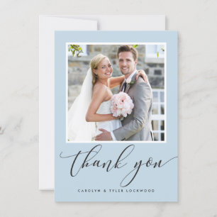 WEDDING THANK YOU photo calligraphy duck egg blue Card