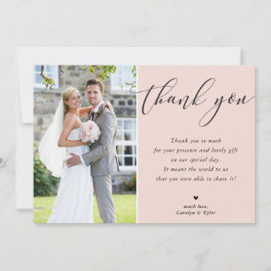 WEDDING THANK YOU photo calligraphy elegant blush  Card