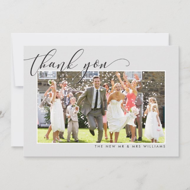WEDDING THANK YOU photo calligraphy elegant grey (Front)