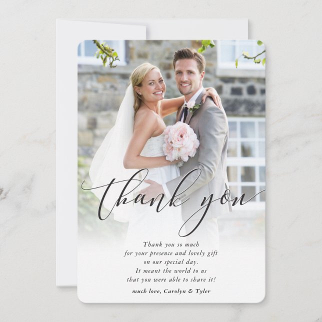 WEDDING THANK YOU photo calligraphy elegant ombre Card (Front)
