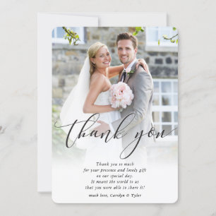 WEDDING THANK YOU photo calligraphy elegant ombre Card