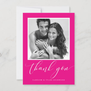 WEDDING THANK YOU photo calligraphy hot pink Card