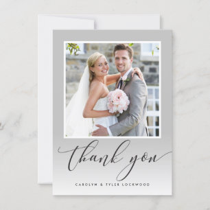 WEDDING THANK YOU photo calligraphy ombre grey Card