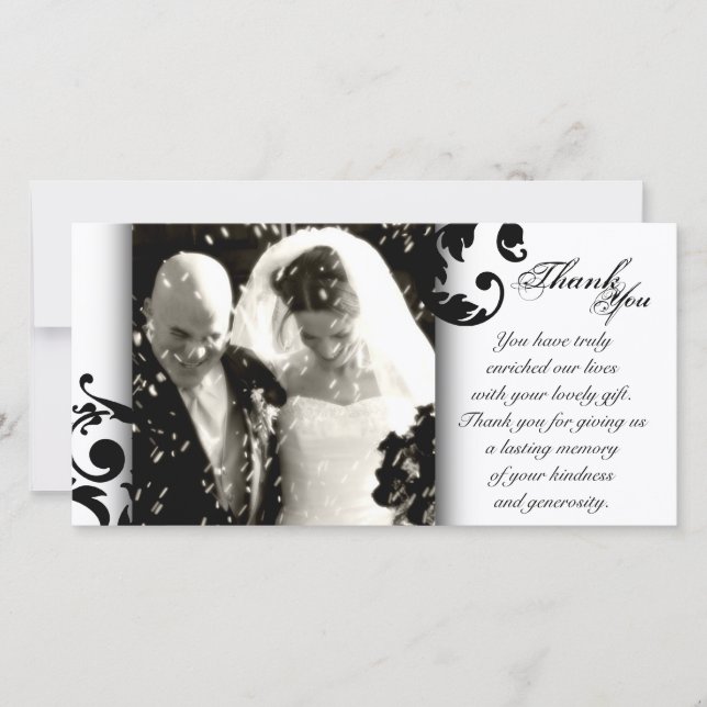 Wedding Thank You Photo Card - Black & White (Front)