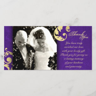 Wedding Thank You Photo Card - Purple Gold Texture