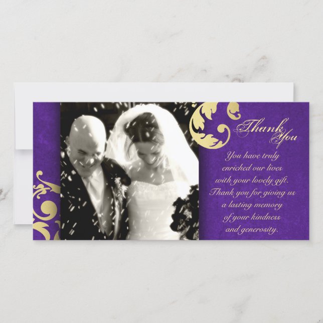 Wedding Thank You Photo Card - Purple Gold Texture (Front)