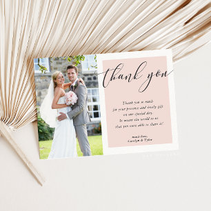 WEDDING THANK YOU photo elegant black blush pink Card