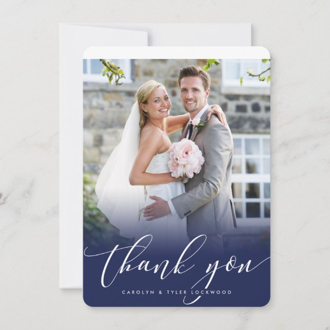 WEDDING THANK YOU photo elegant calligraphy navy (Front)