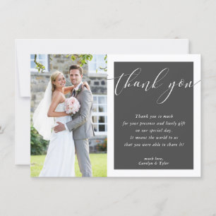 WEDDING THANK YOU photo elegant grey white ink
