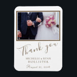 Wedding Thank you Photo Elegant Script Magnet<br><div class="desc">A wedding elegant photo thank you magnet with your wedding photo,  bride and groom`s names and the wedding date. You can easily change the text and the photo. Trendy script font. A great way to thank your wedding guests.</div>