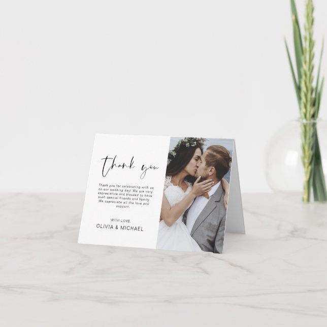 Wedding Thank You Photo Minimalist Simple Card (Front)