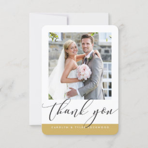 WEDDING THANK YOU photo modern calligraphy gold Card