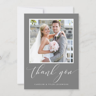 WEDDING THANK YOU photo modern calligraphy grey Card