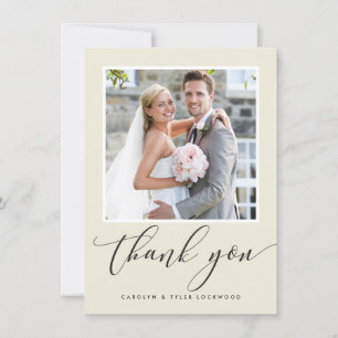 WEDDING THANK YOU photo modern calligraphy ivory Card