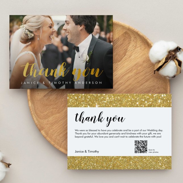 Wedding Thank you Photo QR Code gold faux foil Card (Creator Uploaded)