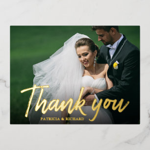 Wedding Thank You Photo Stylish Calligraphy  Foil Holiday Postcard