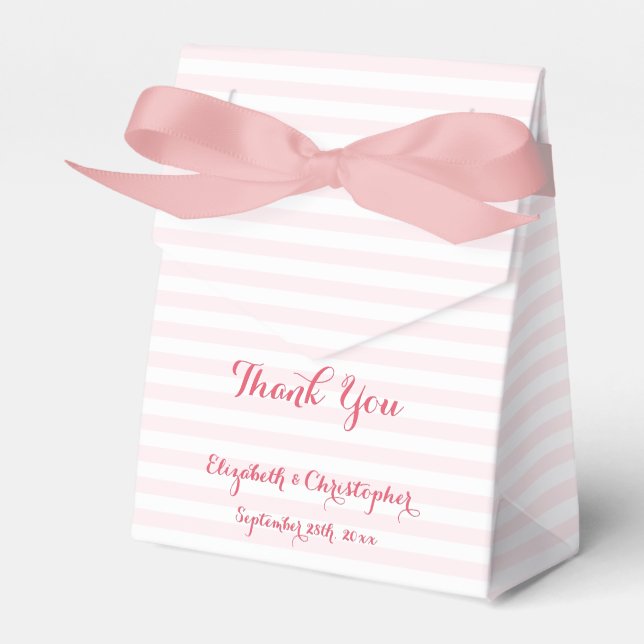 Wedding Thank You Pink Stripes DIY Custom Elegant Favor Box (Front Side)