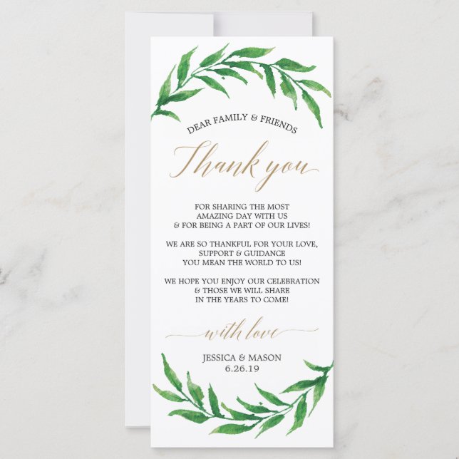 Wedding Thank You Place Card - Greenery (Front)