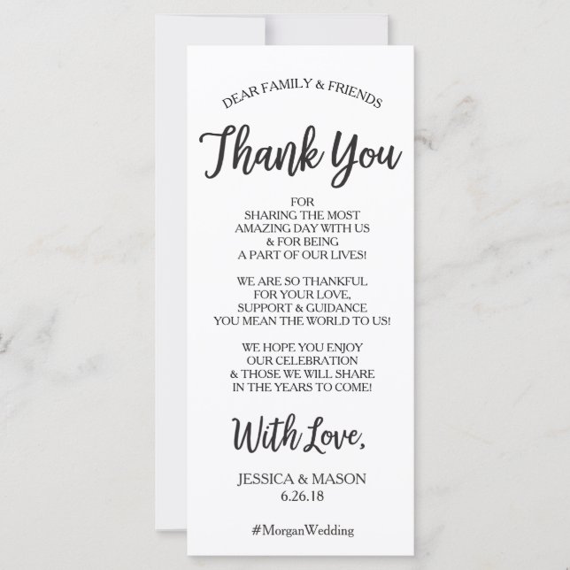 Wedding Thank You Place Card - Hello Script (Front)
