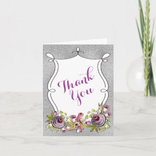 Wedding Thank You Plum Florals, FAUX Silver Foil Card