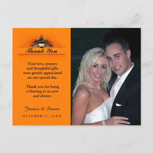 Wedding Thank You Postcard - Halloween Love (Front)