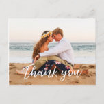 Wedding Thank you postcard modern hand lettered<br><div class="desc">Say thank you to your wedding guests with this modern and simple thank you hand lettered postcard customized with your photo on the font and message on the back.</div>