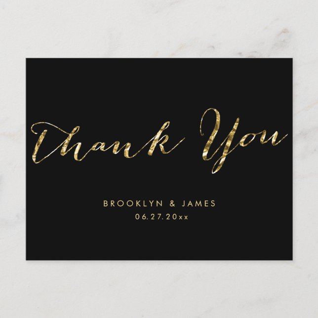 Wedding Thank You Postcards Black And Gold Foil (Front)