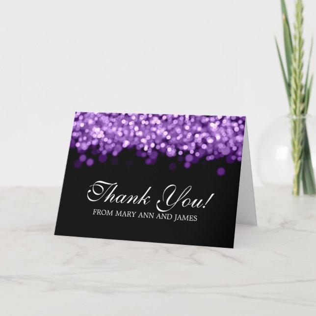 Wedding "Thank you" Purple Lights Thank You Card (Front)