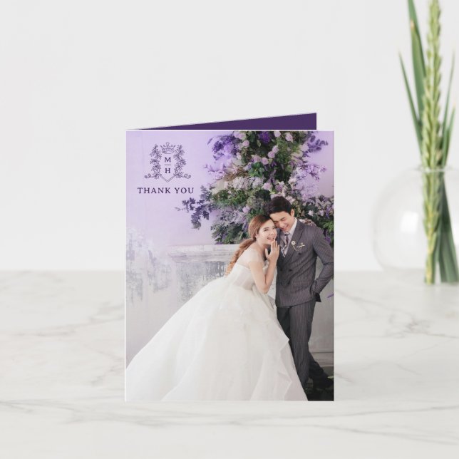 Wedding thank you purple photo crown monogram (Front)