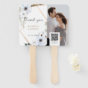 Wedding Thank you QR Photo Floral Boho Gold Hand Fan