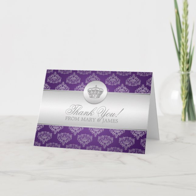 Wedding "Thank you" Royal Crown Purple Thank You Card (Front)
