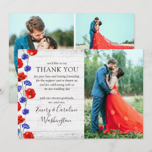 Wedding Thank You Rustic Red Poppy 4-Photo Card