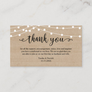 Wedding Thank you, Rustic String Lights Wood Enclosure Card
