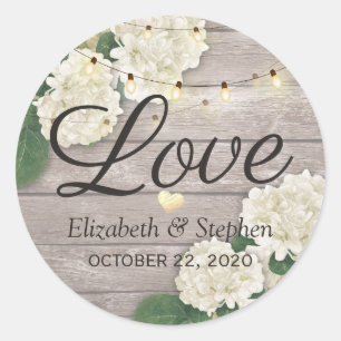 Wedding Thank You Rustic Wood Floral String Lights Classic Round Sticker