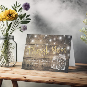 Wedding Thank You Rustic Wood Mason Jar Lights Card