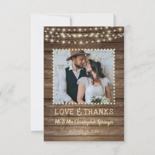 Wedding Thank You Rustic Wood String Lights Card