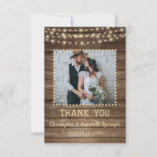 Wedding Thank You Rustic Wood String Lights Card