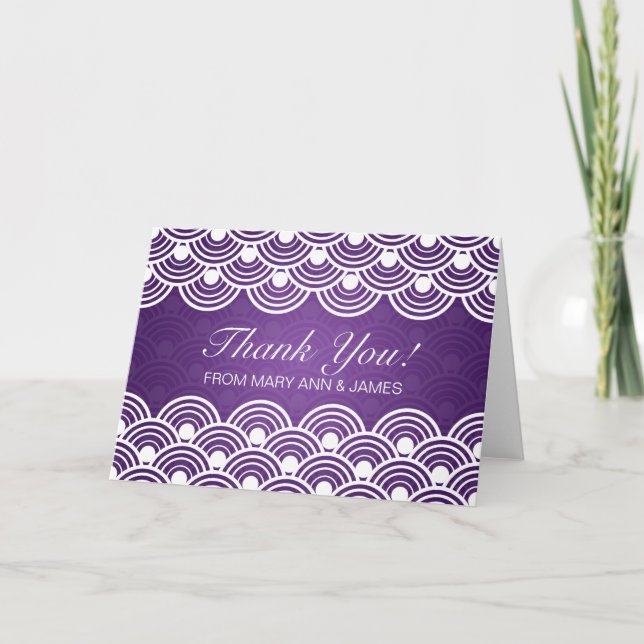 Wedding "Thank you" Scalloped Pattern Purple Thank You Card (Front)