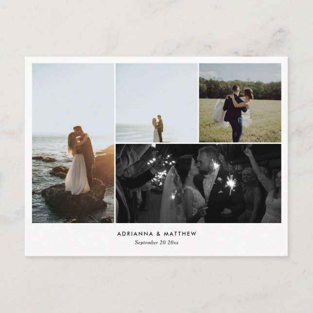 Wedding Thank You Script | Modern Photo Collage Postcard (Front)