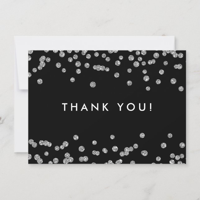 Wedding Thank You Silver Glitter Confetti Black (Front)