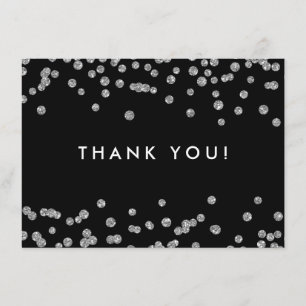 Wedding Thank You Silver Glitter Confetti Black Card
