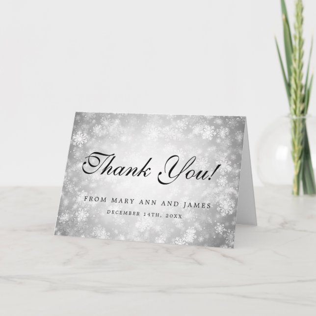 Wedding "Thank you" Silver Winter Wonderland Thank You Card (Front)