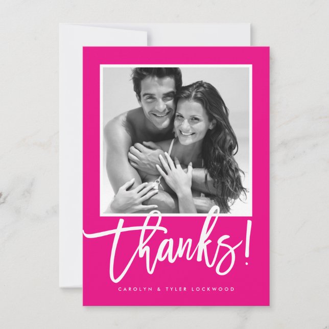 WEDDING THANK YOU simple calligraphy hot pink Card (Front)