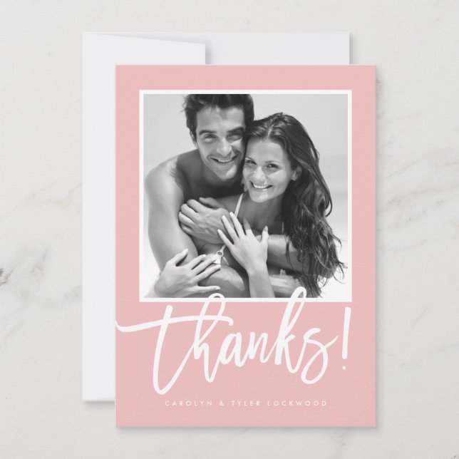 WEDDING THANK YOU simple calligraphy pretty pink Card (Front)