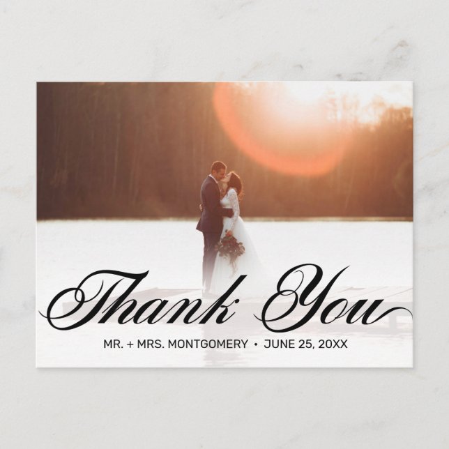 Wedding Thank You Simple Elegant Script Photo Postcard (Front)