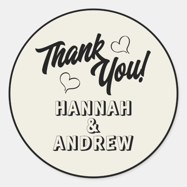 Wedding thank you simple heart hand drawn classic round sticker (Front)