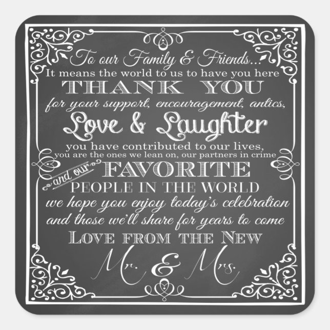 Wedding Thank you stickers Mr & Mrs favour (Front)