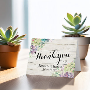 Wedding Thank You Succulent Plants Rustic Wood Card