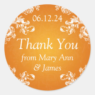 Wedding Thank You Tag Vintage Swirls 2 Orange