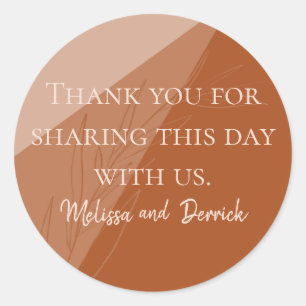 Wedding Thank You Terra Cotta Script Classic Round Sticker